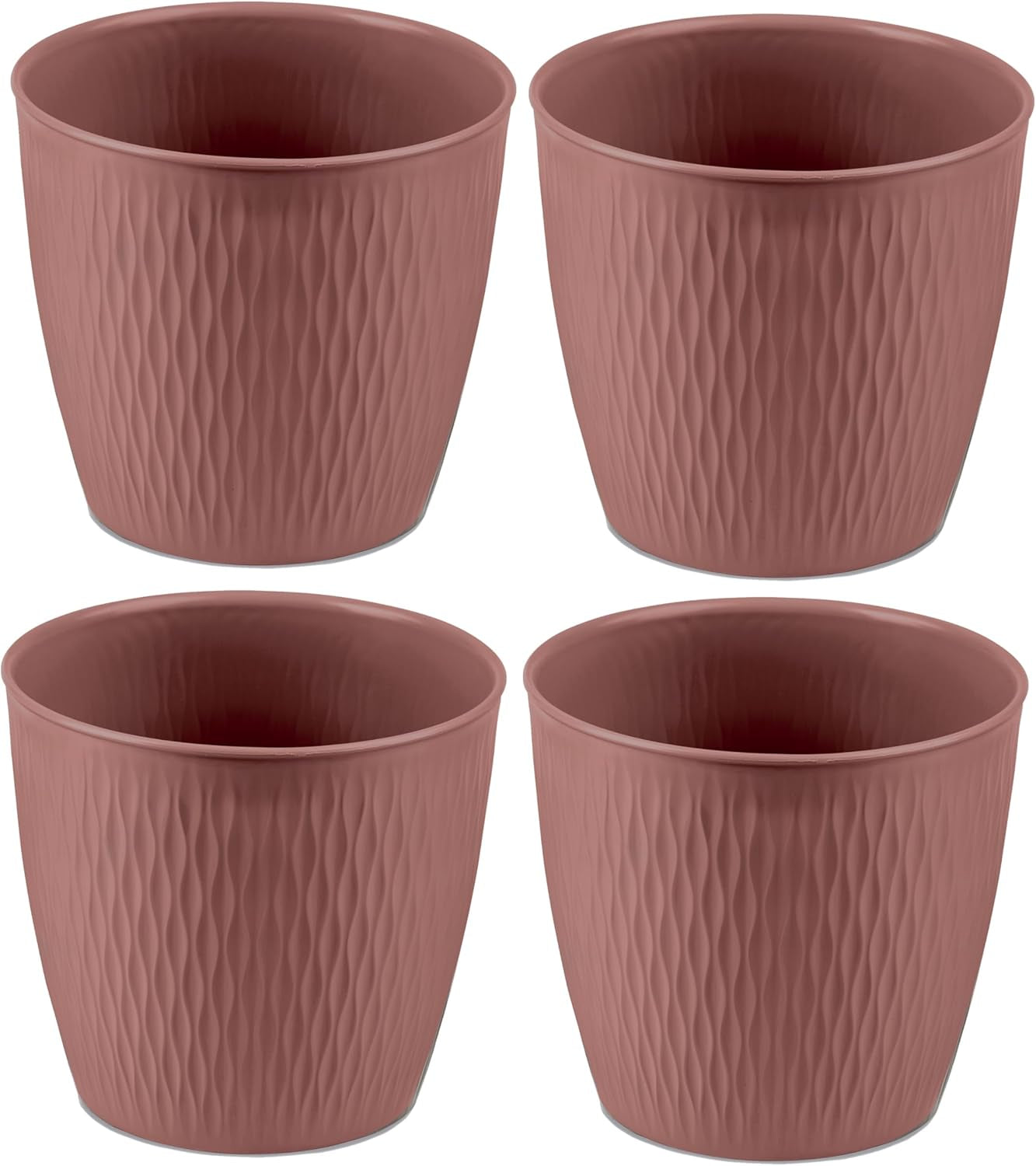Set med 5 bruna krukor, diameter 16 cm - Rejäla plastkrukor - Dekorativ planteringskruka med dräneringsmöjlighet - Elegant kruka för inom- och utomhusbruk