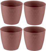 Set med 5 bruna krukor, diameter 16 cm - Rejäla plastkrukor - Dekorativ planteringskruka med dräneringsmöjlighet - Elegant kruka för inom- och utomhusbruk