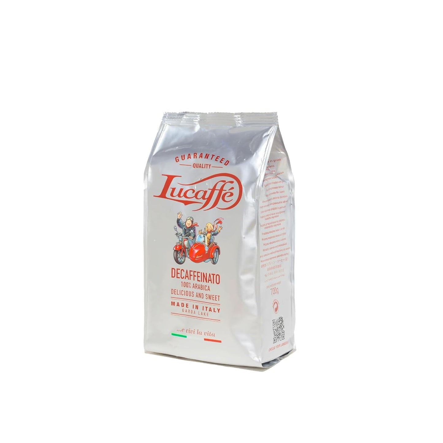 Lucaffè - Entkoffeinierte Kaffeebohnen Decaffeinato, 700 Gr | Kaffeebohnen zum Mahlen für Espresso ohne Kaffein | Mörk Röstung | Süßer und fruchtiger Gesmack, krämig | Aroma Intensives