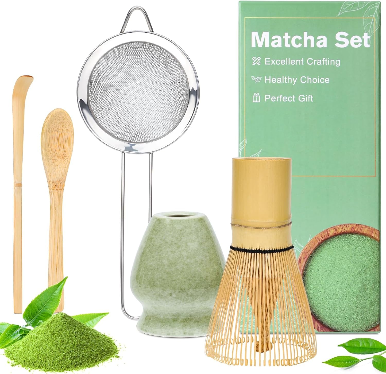 Alyvisun Matcha-set, 5-delat Matcha-te-servis med Matcha-tekanna och Matcha-teställ, tesked, tesked, Matcha-te-set för Matcha-älskare, perfekt för nybörjare och entusiaster