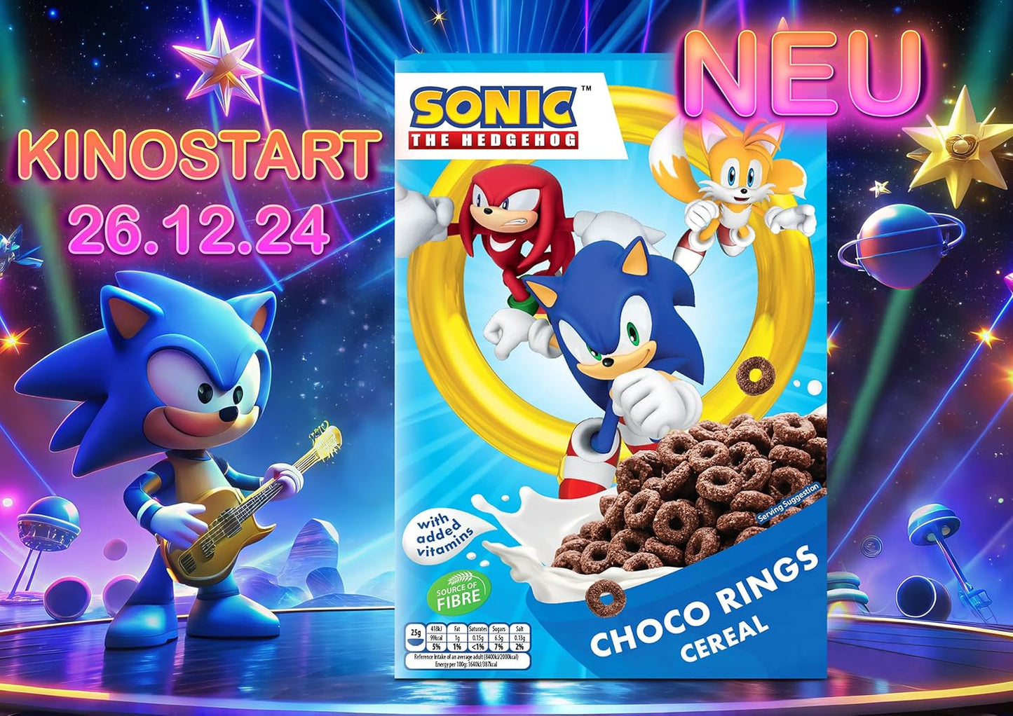 Sonic Choco Rings flingor, vete, havre och majs chokladringar för den perfekta frukosten, med tillsatta vitaminer, 1 förpackning (1 x 350g)