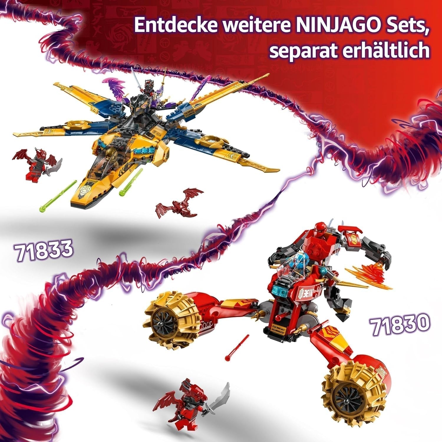 Ras och Arins LEGO NINJAGO Super Storm Flyer - Leksak med drönare, skyttar, blad och motorer - Inkl. 3 Ninja-rollspelsminifigurer - Byggset för pojkar och flickor från 8 år 71833 Byggset Besuche den LEGO-Store