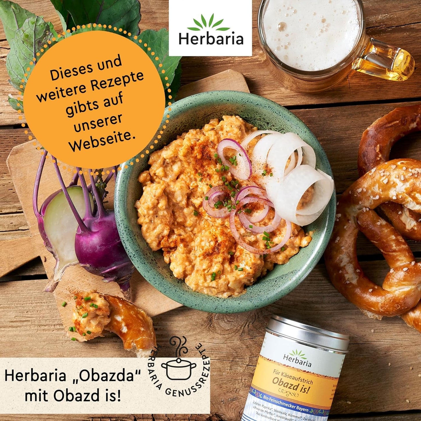 Herbaria Obazd är! bio 90g M-Dose – Bio-Gewürzmischung bayerischen Biergartenklassiker Obazda – för Brotaufstriche, Käsegerichte, Käsefondue – Raclette Gewürz - i nachhaltiger Aromaschutz-Dose