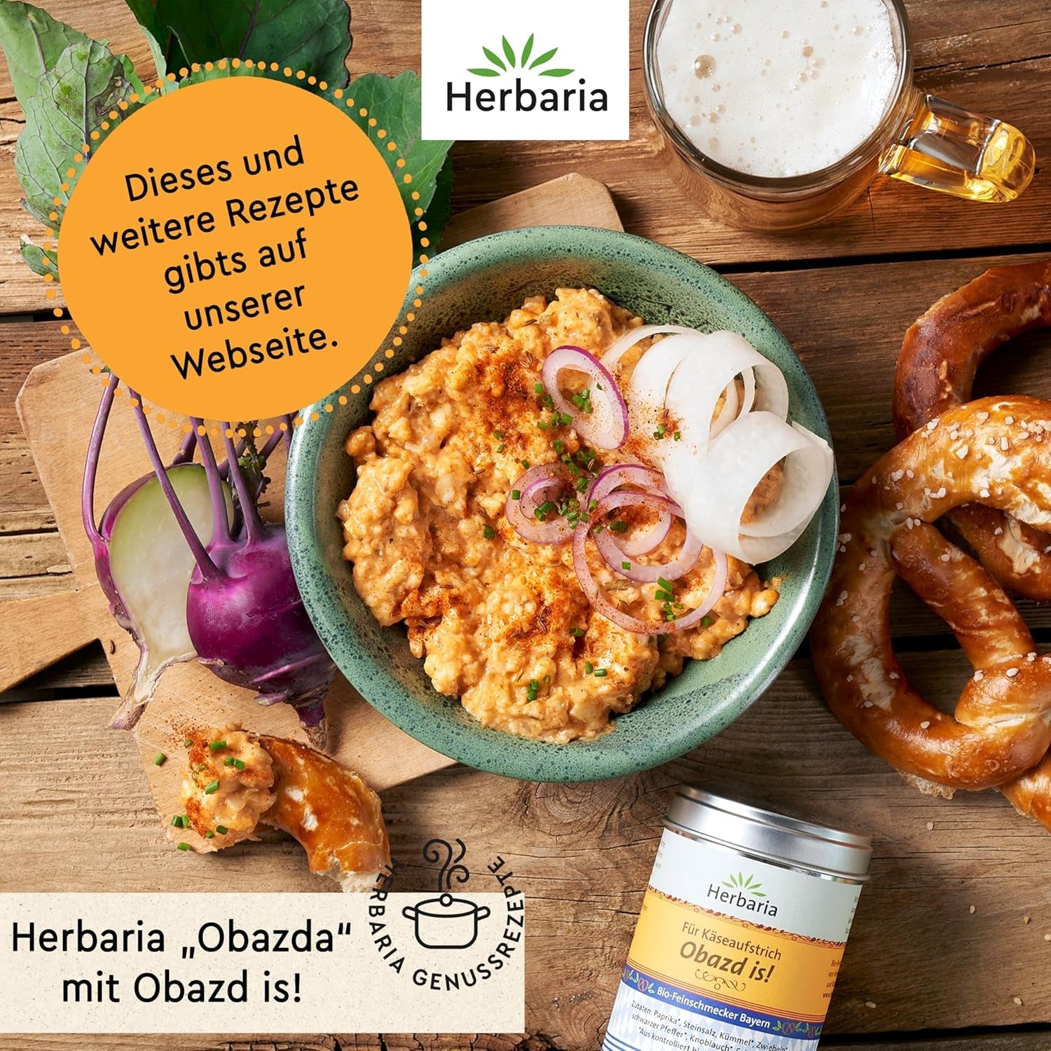 Herbaria Obazd är! bio 90g M-Dose – Bio-Gewürzmischung bayerischen Biergartenklassiker Obazda – för Brotaufstriche, Käsegerichte, Käsefondue – Raclette Gewürz - i nachhaltiger Aromaschutz-Dose