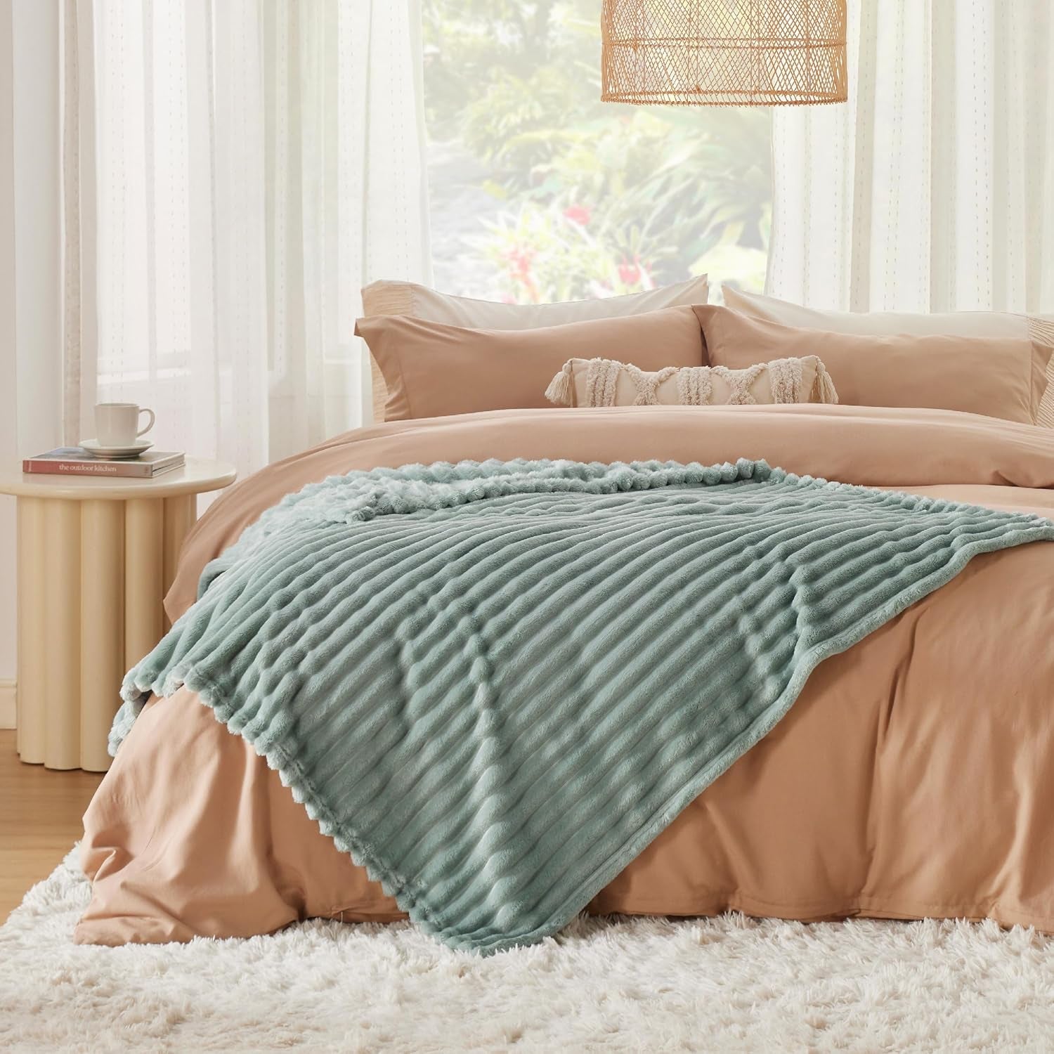 BEDSURE Sage grön fleece filt för soffa - Supermjuka mysiga filtar för kvinnor, söt liten filt för tjejer, 127 X 152 Cm sängar och filtar Beuche den BEDSURE-Store
