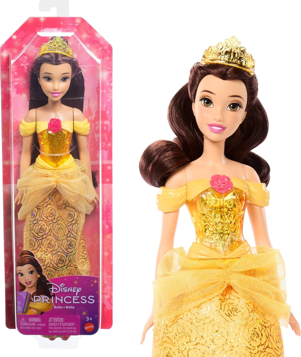 Mattel Disney Princess Leksak Ledad Belle Modedocka med gnistrande kläder och tillbehör Disney filminspirerad present till barn HLW11