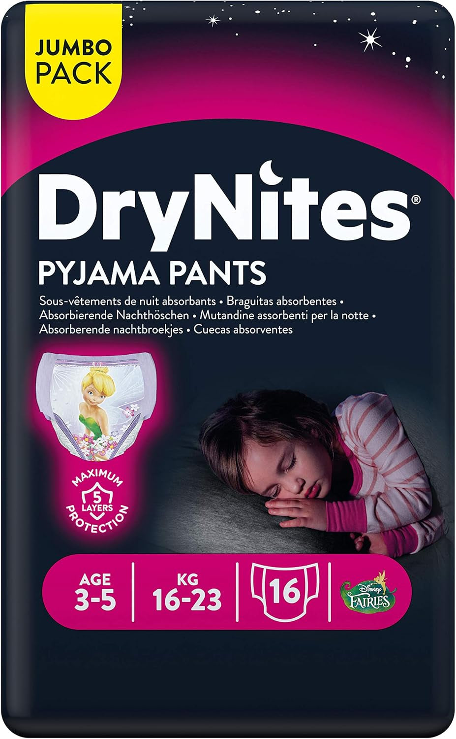 Huggies DryNites Nattkläder för tjejer, 3-5 år (16-23 kg), 2 x 16 st