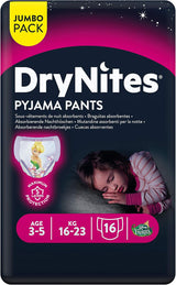 Huggies DryNites Nattkläder för tjejer, 3-5 år (16-23 kg), 2 x 16 st