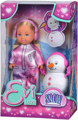 Simba 105733646 - Evi Love Snow, docka i söt snödräkt med byggbar snögubbe, 12 cm, 3+