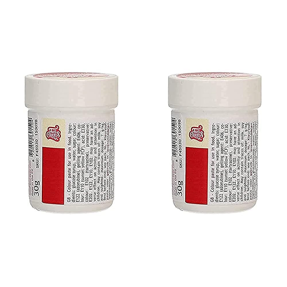 Koncentrerad matfärgning Funcakes Pasta Röd julfärgning; för deg, grädde, fondant, marsipan, deg, modellpasta och blompasta. Halal och kosher. 30 g (förpackning med 2)