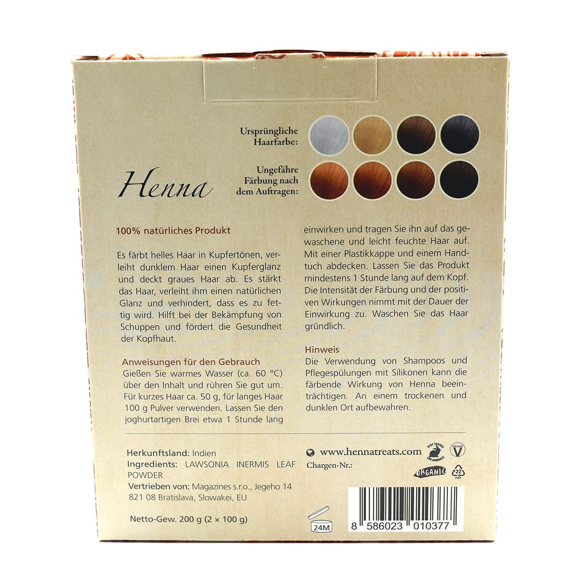 Henna - Koppar - Naturlig hårfärg och hårvård - Pulver - 200g Hårfärgning Naty Shop