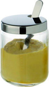 APS 40415 Senapskruka, set om 2 st, vardera Ø 5cm, H: 6cm, glas, rostfritt stål, inkl. sked och lock