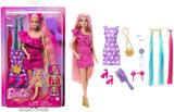 Barbie Totally Hair - Docka med extra långt regnbåghår som är lätt att styla och 10 mode- och stylingaccessoarer, färgblock prickig klänning, för åldrarna 3 och uppåt, HKT96