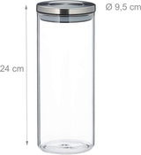 Relaxdays förvaringsburk Set om 3, förseglat lock i rostfritt stål, för pasta, müsli och ris, 1,5 liter köksbehållare, transparent silver, 24 x 9,5 x 9,5 cm, transparent silver Matförvaringslådor Naty Shop