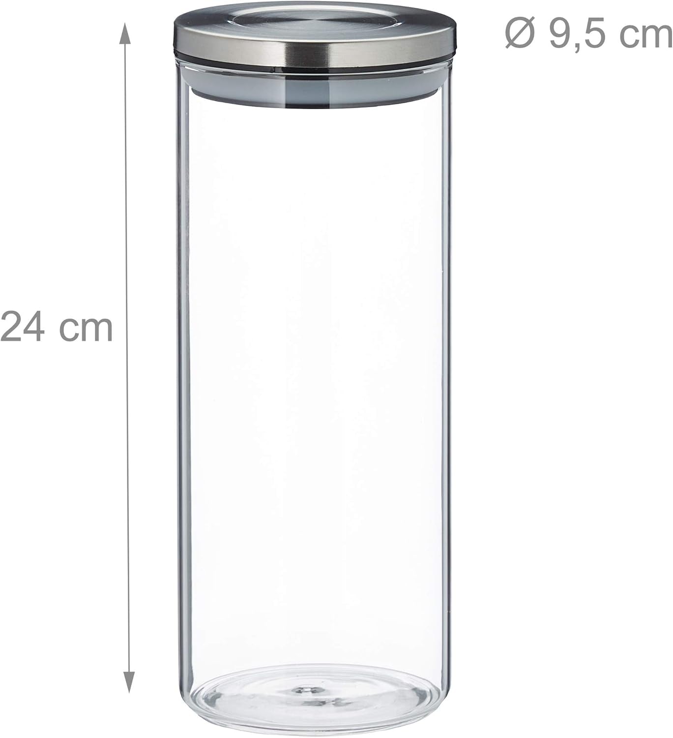 Relaxdays förvaringsburk Set om 3, förseglat lock i rostfritt stål, för pasta, müsli och ris, 1,5 liter köksbehållare, transparent silver, 24 x 9,5 x 9,5 cm, transparent silver Matförvaringslådor Naty Shop