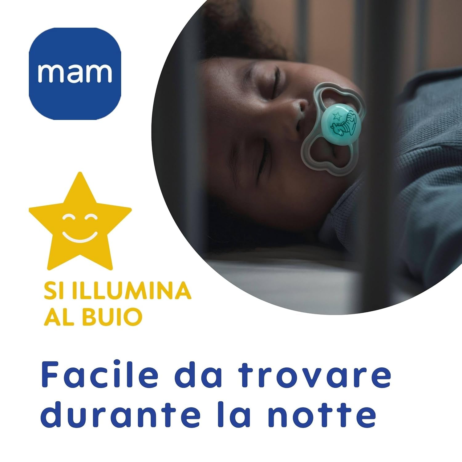 MAM Air Nattnapp 6-16 månader (2-pack) MAM-napp 6-16 månader, glöd i mörkret för känslig hud, babytillbehör 2-pack med silikonnapp och napphållare, neutral/grön