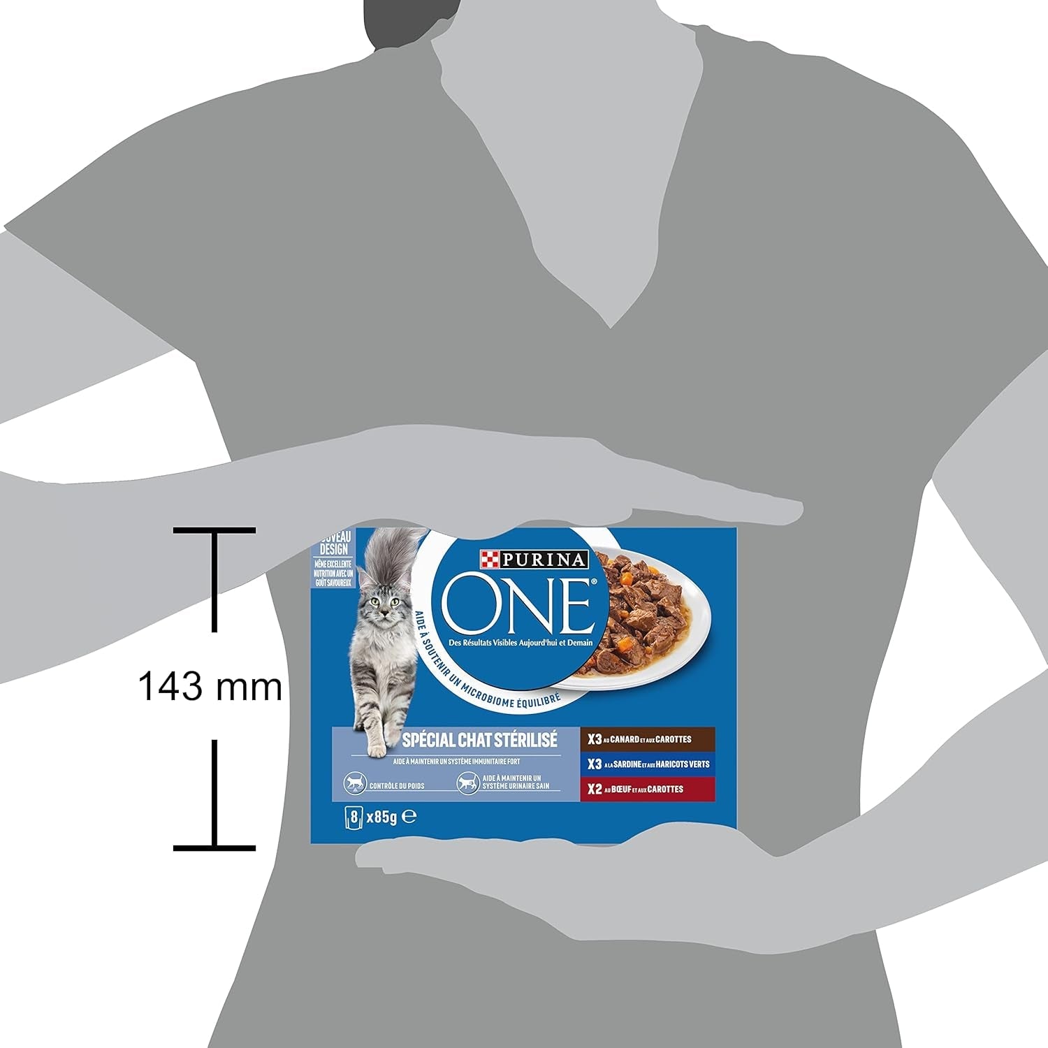 PURINA ONE | BIFENSIS | Mat för steriliserade vuxna katter | Stödjer kattens vitalitet, ben, muskler och leder | I sås | Påsar med anka, sardiner, nötkött, färskhet | 1 stycke (8 x 85 g)