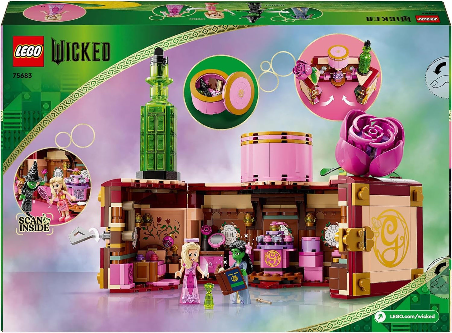 LEGO Wicked Glinda och Elphabas sovrum - Dockhus med 2 mini Witches of Oz-dockor, coola tillbehör inklusive blommor och kläder - Kreativ leksak för tjejer 8+ och fans - 75683 Byggset Besuche den LEGO-Store