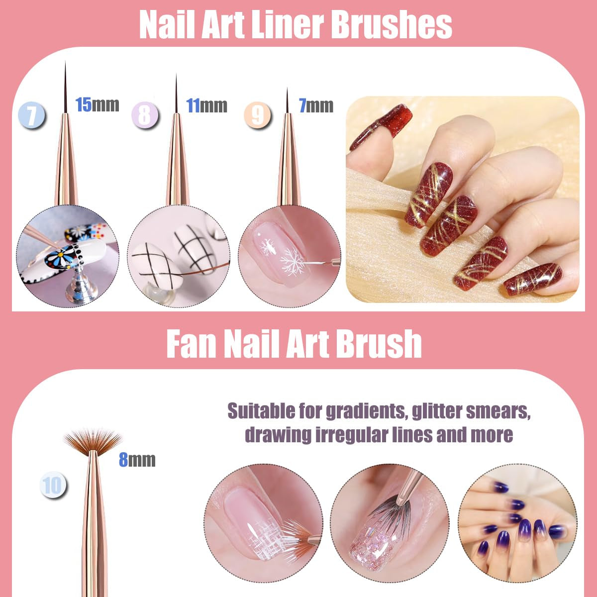 10 Stück Nagel-Art-Pinsel, Nagel-Gel-Nagellack-Malpinsel, Zeichenstift, Nagel-Liner-Pinsel Och Nagel-Dotting-Stift Für Gel-Nagellack, DIY, Maniküre, Salon Zu Hause