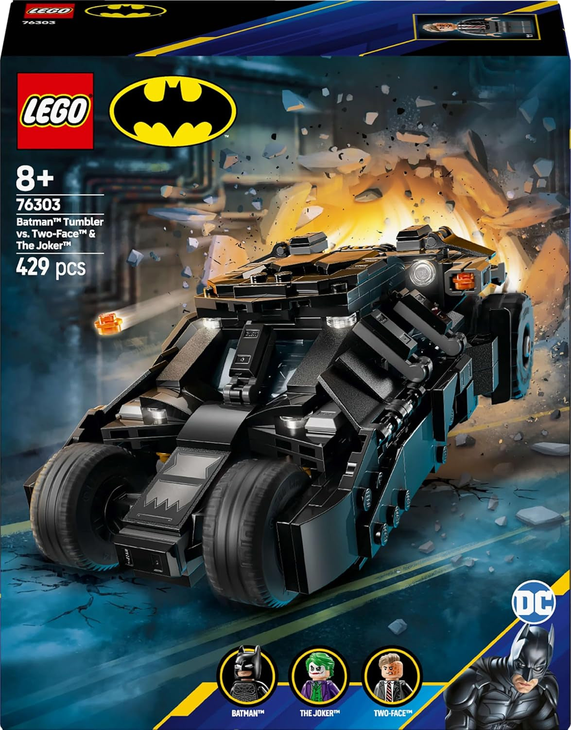 LEGO DC Batman: Batman Tumbler Vs. Two-Face & Joker - Superhjälteleksak med Batmobile Car - Lekset med minifigurer - Present till pojkar och flickor från 8 år 76303 Byggset Besuche den LEGO-Store