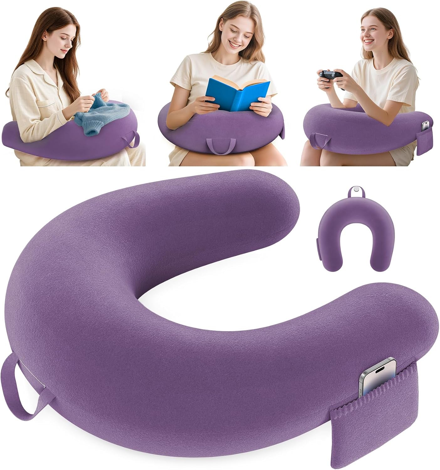 Spel- och läskudde, Läskudde för säng/soffa/golv, matning/virkad kudde med stor ergonomisk spelkudde, Gamerkudde för iPad/laptop - svart