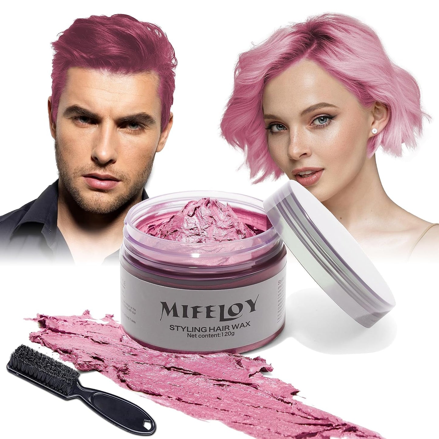 4,23 oz Lila hårton Tillfällig hårfärg med borstar, män kvinnor styling hårton vax, instant hårkräm lera Naturlig frisyr Pomada, DIY Cosplay Halloween hårvax Hårfärg Naty Shop Pink