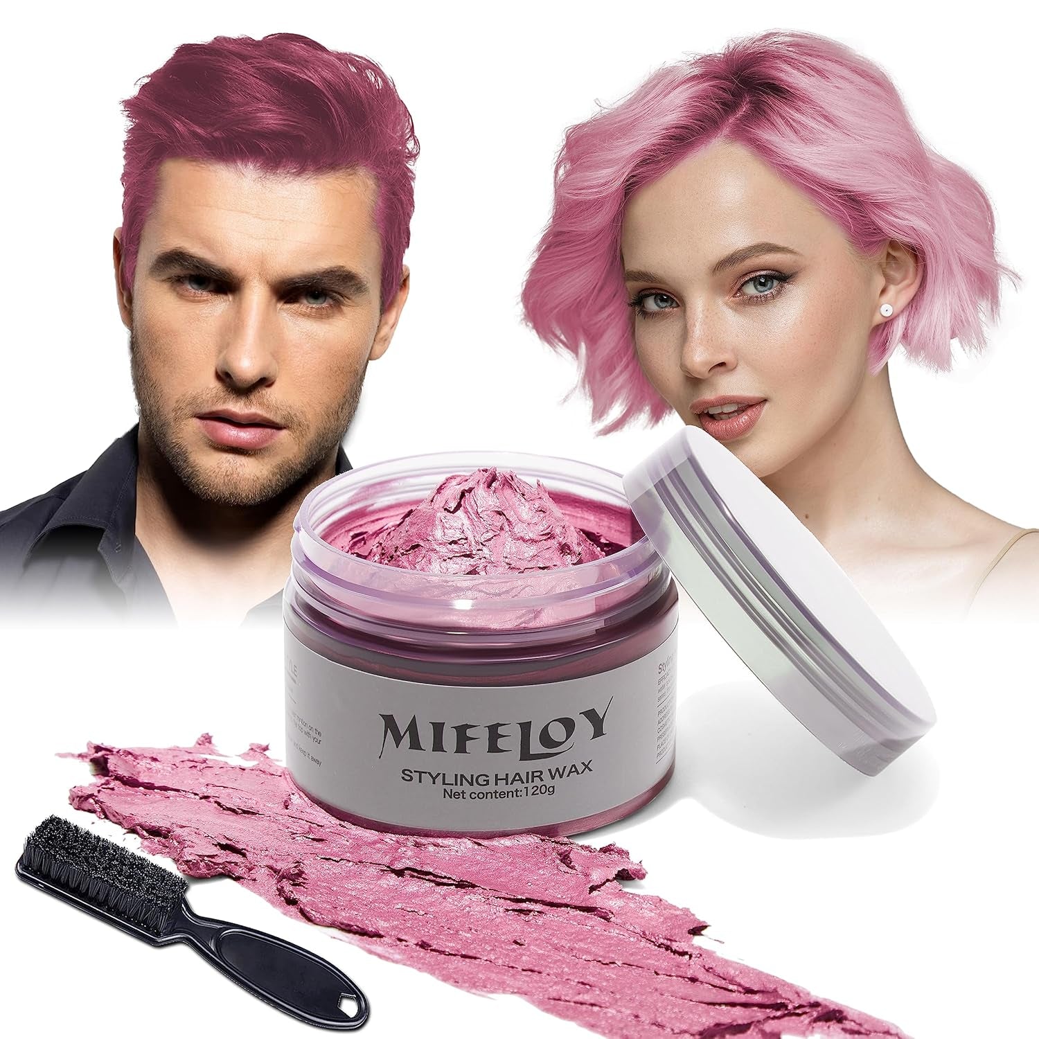4,23 oz Lila hårton Tillfällig hårfärg med borstar, män kvinnor styling hårton vax, instant hårkräm lera Naturlig frisyr Pomada, DIY Cosplay Halloween hårvax Hårfärg Naty Shop Pink