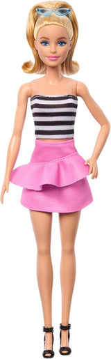 Barbie Fashionistas docka nr. 213 Blond i randig topp Rosa kjol och solglasögon 65-årsdagen Samlarobjekt Modedocka HRH11 Naty Shop Dolls