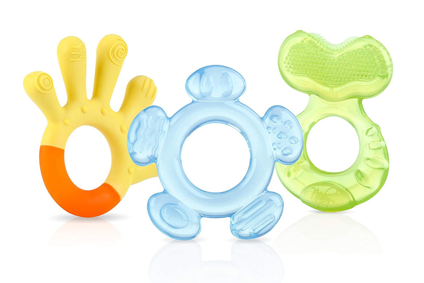 Nuby - 3-stegs tandringar - 3 tandringar för tandköttsstimulering och smärtlindring för tandsjukdomar - Leksak för barnsjukdomar - BPA-fri - 3+ månader