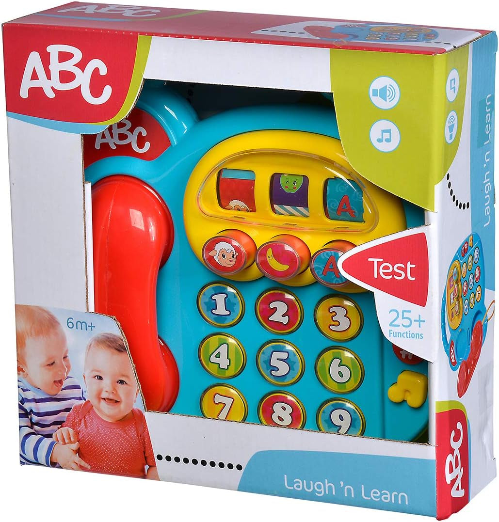 Simba 104010016 - ABC färgtelefon, babyleksak, roterande bildskärm, sång, lektelefon, inlärningstelefon, med olika ljud, 20 cm, motorik, för småbarn, från 6 månader Babyleksaker Naty Shop