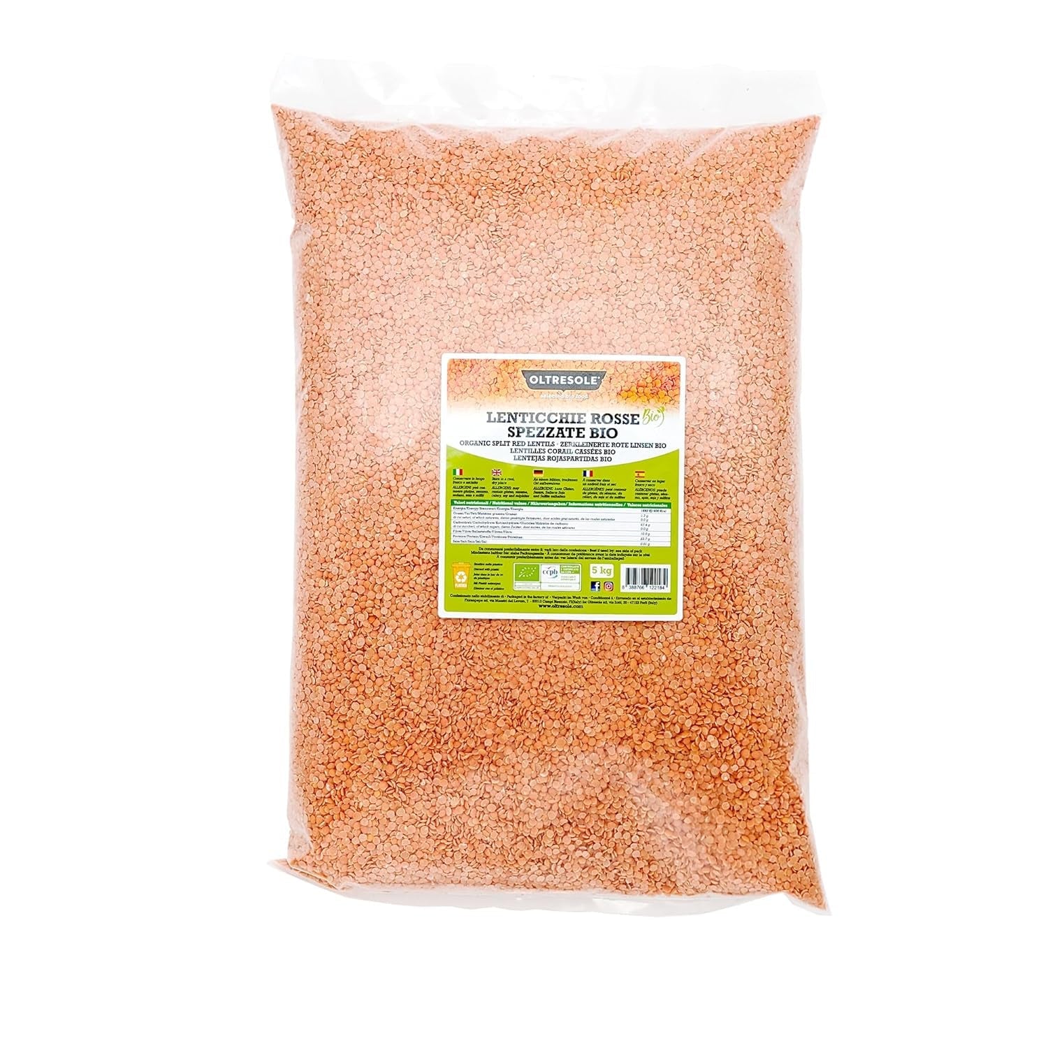 Ekologiska spruckna röda linser 5 kg ekologiska skalade och spruckna baljväxter Ingen blötläggning krävs Källa till protein och fibrer Economy Pack