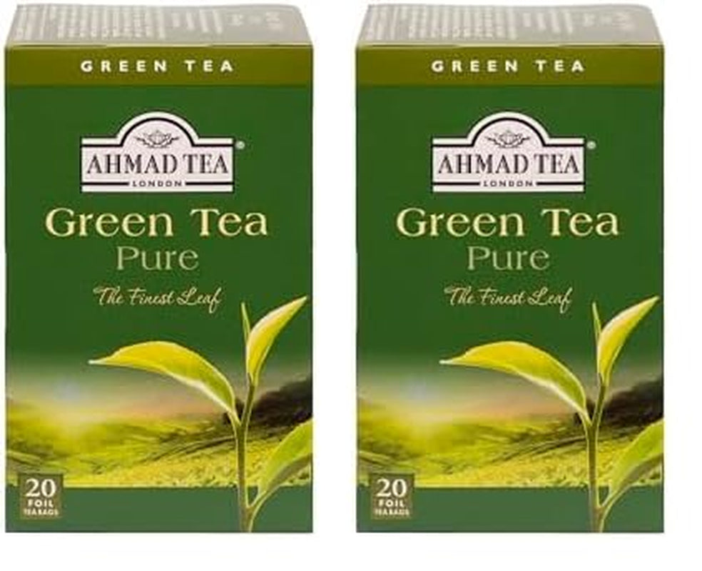 Ahmad Tea - Grönt te - Smakförseglade individuellt förpackade tepåsar med 2 g te per portion - 20 bandade tepåsar (paket med 2)