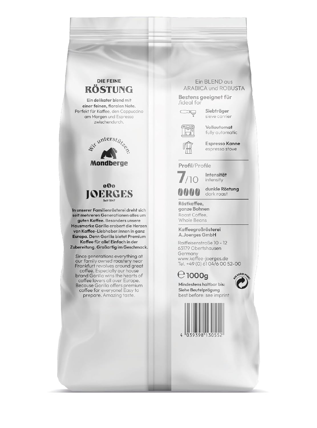 Joerges Espresso Delicate, 1 kg, vit