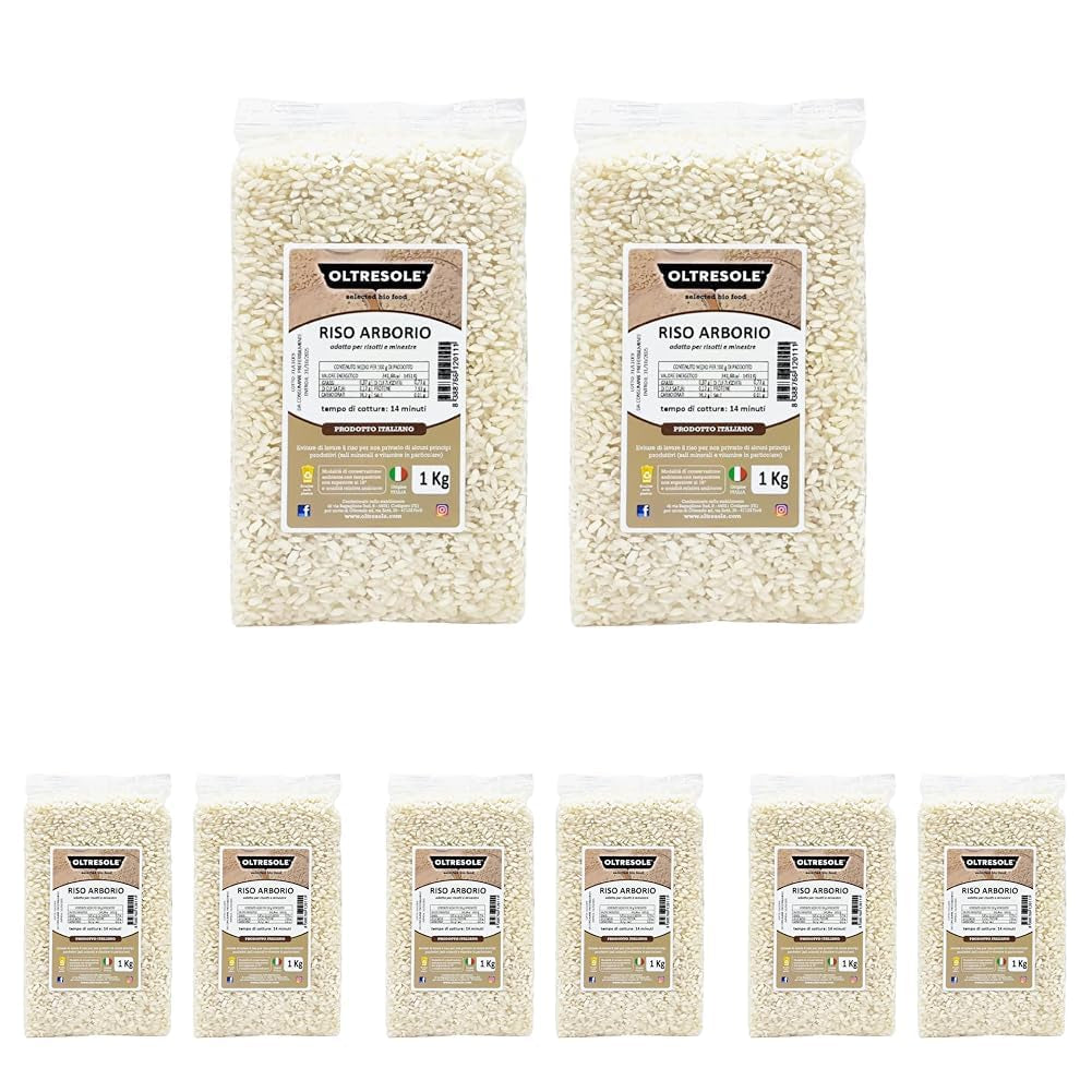 Hantverksmässigt italienskt Arborio-ris, storkornigt och stärkelsehaltigt ris, perfekt för soppor, risottos och rissallader, vakuumförpackad i 2 1 kg påsar