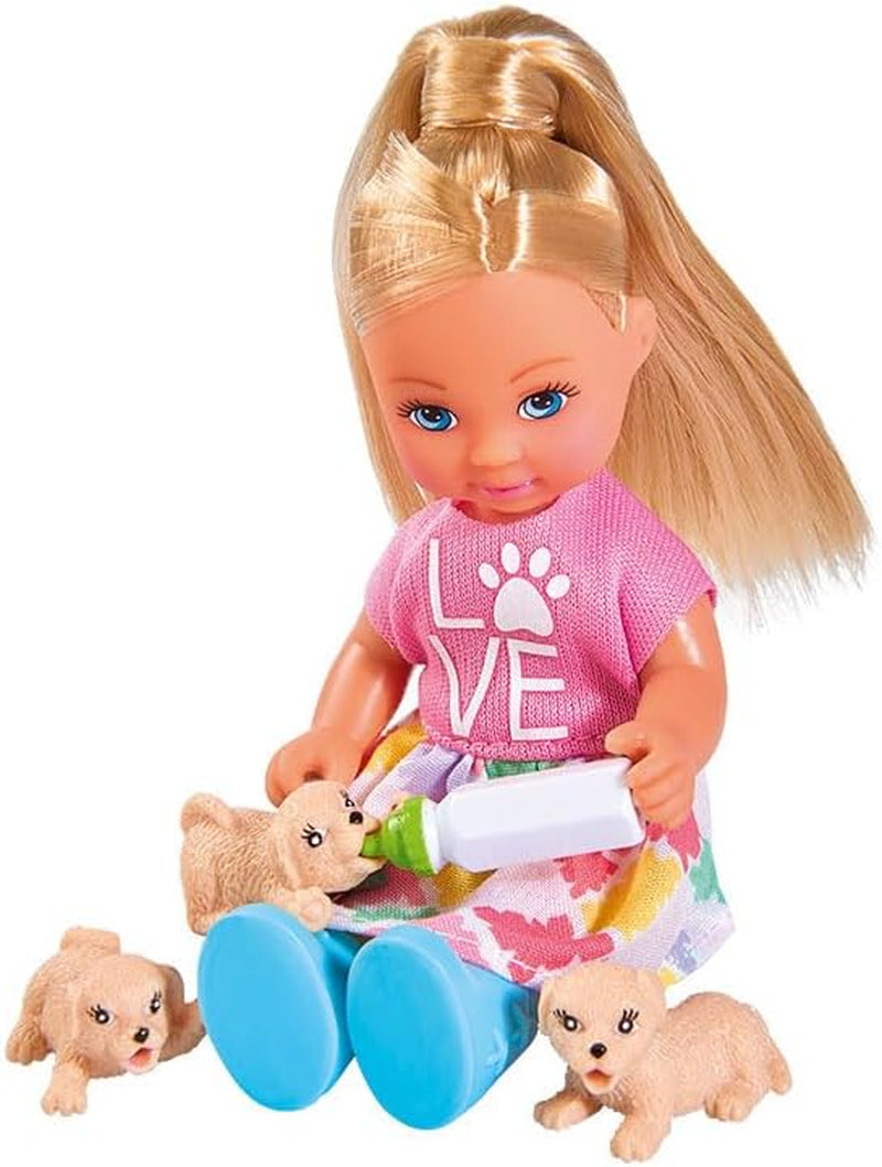 Simba 105733072 - Evi Love Dog Sitter med hund och tre valpar, tillbehör, modedocka, 12 cm, för barn från 3+