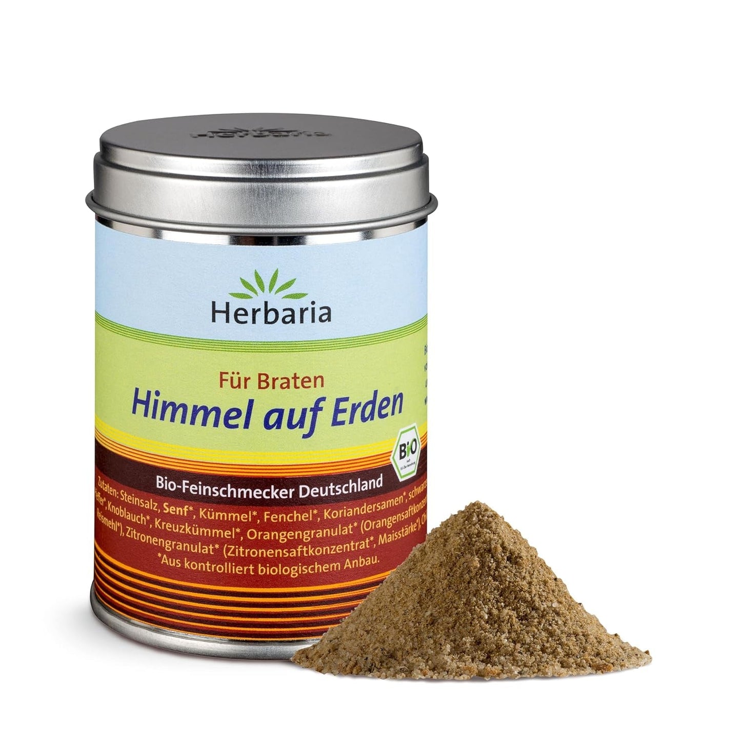 Herbaria Himmel auf Erden bio 100g M-Dose – fertiges Bio-Gewürzsalz für Rind-, Kalb- och Schweinefleisch als Braten eller Kurzgebratenes – in nachhaltiger Aromaschutz-Dose