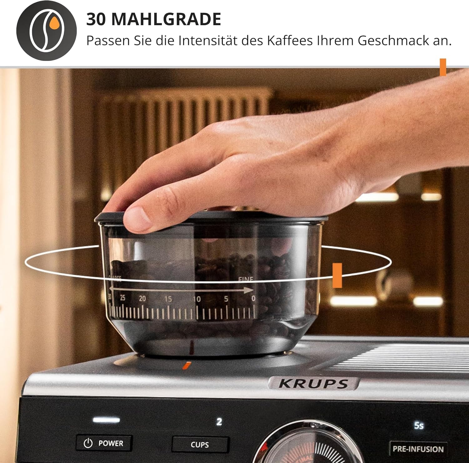 Krups Precision manuell espressomaskin med portafilter och kvarn, barista kaffemaskin med intuitiv kontrollpanel, förinfusionsinställningar, espressomaskin med ångmunstycke, snabb uppvärmning, XP801T10