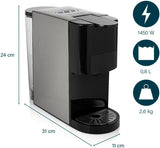 Princess 4 i 1 multikapsel espressomaskin - 1450 watt, kapslar, kapslar, malet kaffe, BPA-fri, 249450, 01.249450.01.001, svart, silver