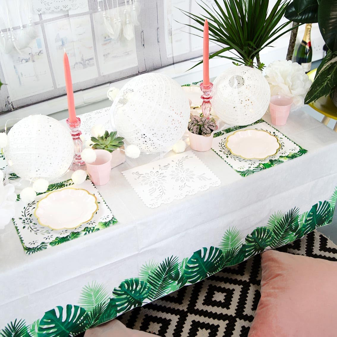 Paket med 20 tropiska våtservetter | Gröna pappersservetter med Palm Leaf Design | Engångsservis för barnfest, safarifest, djungel, dinosaurie, sommar, hawaiiskt tema