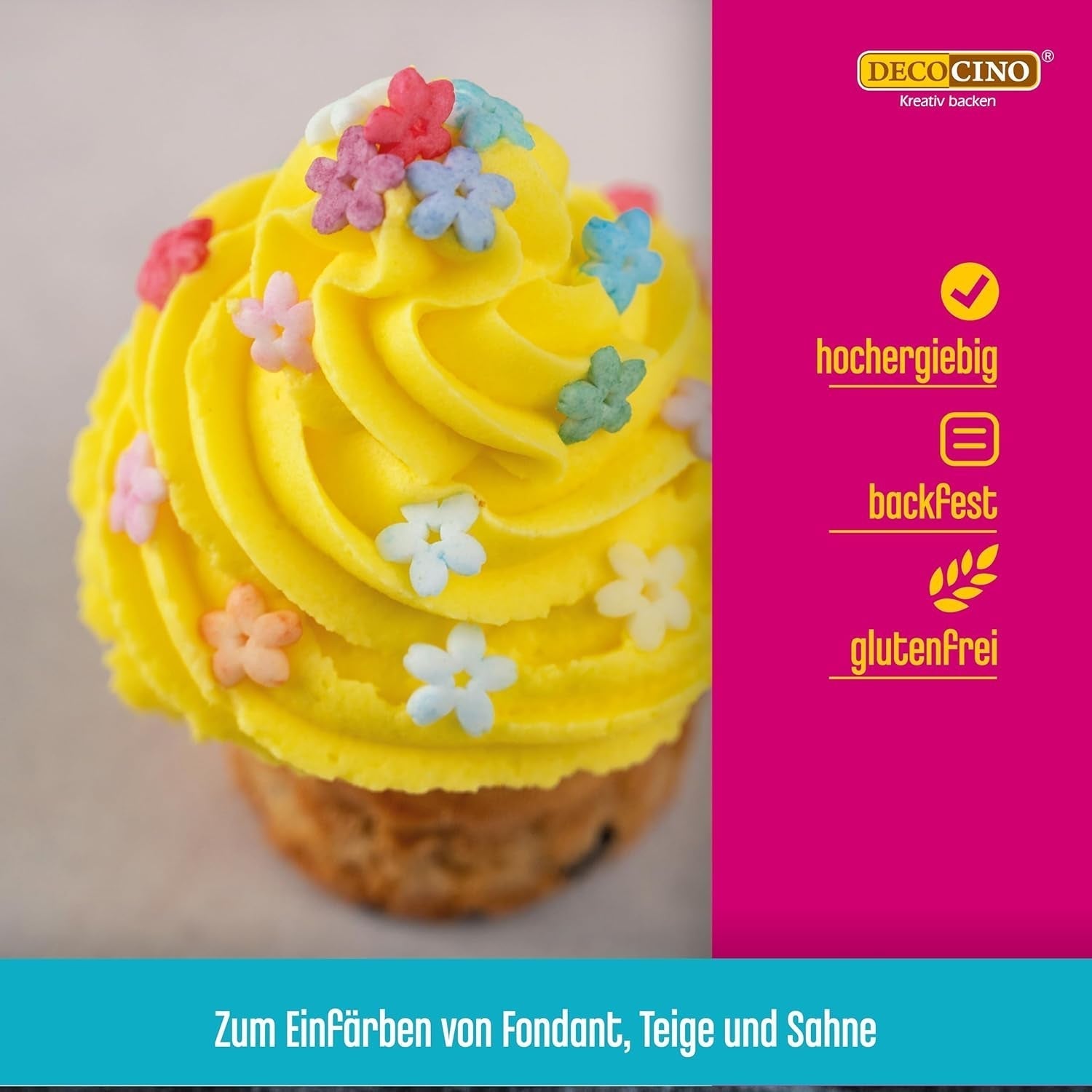 Set med 6 Decocino färgpastor - 6 x 20 g - Livsmedelsfärg i rött, rosa, grönt, gult, blått och svart, perfekt för att färga tårtor, fondant och krämer - Azofri och glutenfri