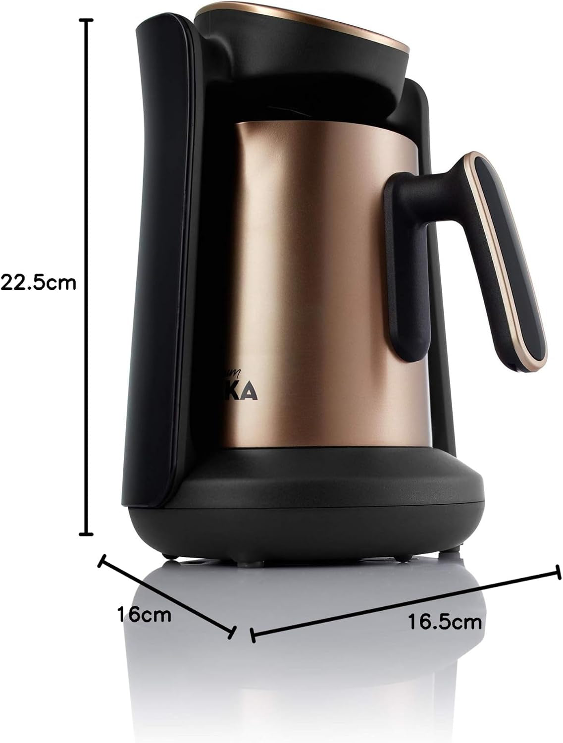Arzum Okka Minio turkisk kaffebryggare, Moka, 1-4 koppar, 300 ml kanna i rostfritt stål, Spillskydd, Smart Brewing System, Tvättbar kanna, 480W, Koppar