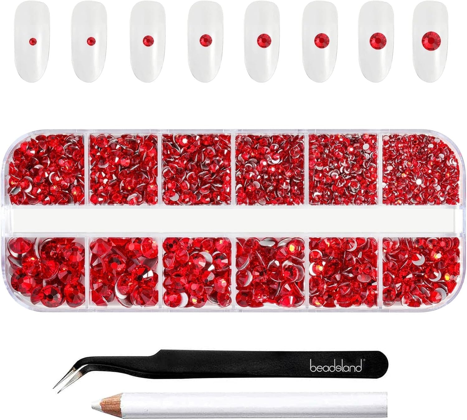 Beadsland 2500st Glas Nailart Strasssteine ​​​​Kristall Flatback Edelsteine ​​​​Runde, ​​Für Handwerk Gemischt 8 Größen SS4 ~ SS30 Mit Picking Pinzette Und Stift (Kristall Weiss)