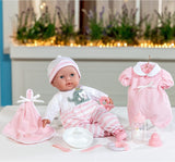 JC Toys - Berenguer Boutique 38 cm mjuk, verklighetstrogen docka med öppen/sluten mun, presentset i 10 delar, nappflaska, skallra, napp och tillbehör, rosa, 2+