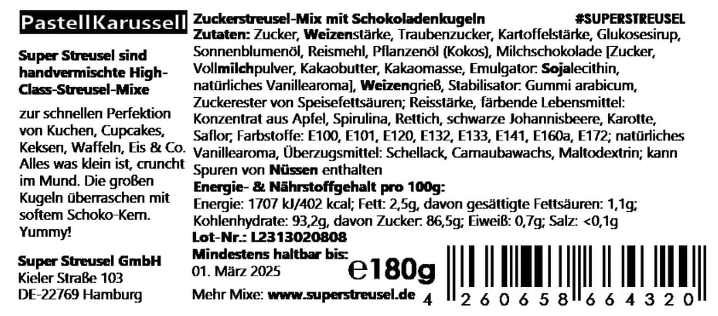 Super Streusel Carusel Pastell, strössel i pastellfärger, 90 gram Sprinkles Naty Shop