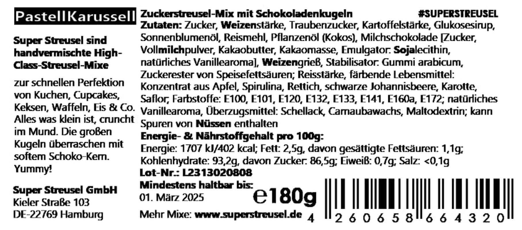 Super Streusel Carusel Pastell, strössel i pastellfärger, 90 gram Sprinkles Naty Shop