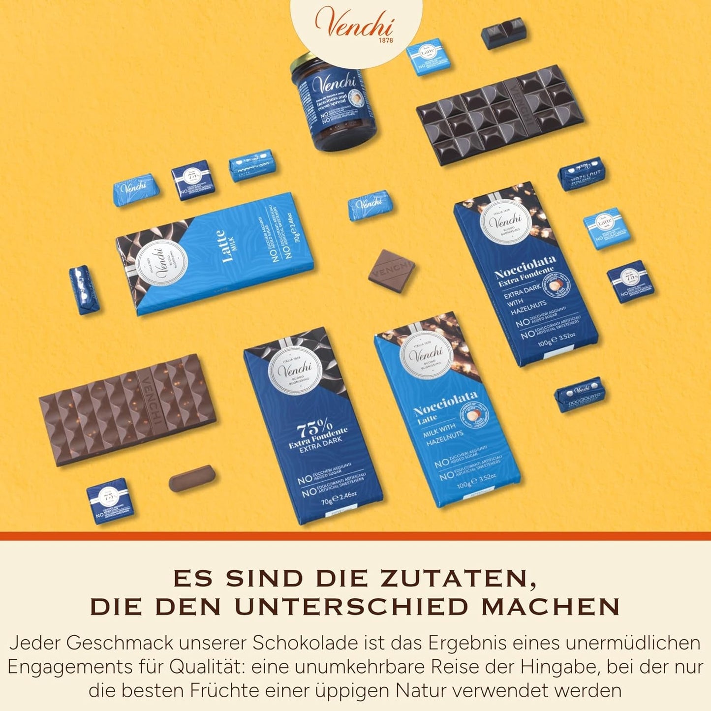 Venchi - Paket med 6 mörka chokladkakor med hasselnötter, 600g - Inget tillsatt socker - Inga konstgjorda sötningsmedel - Glutenfri - Vegansk - Presentidé