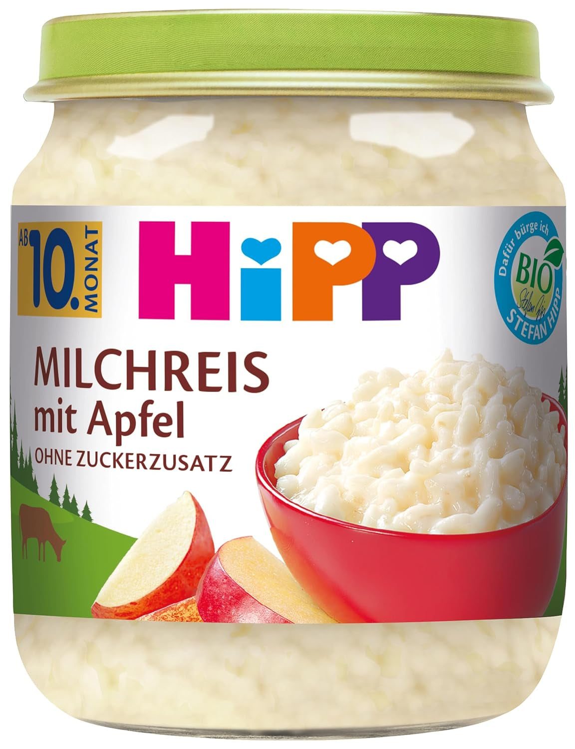 HiPP Organic Apple Rice Pudding (6 x 200g), utan tillsatt socker, god varm och kall, bästa ekologiska kvalitet