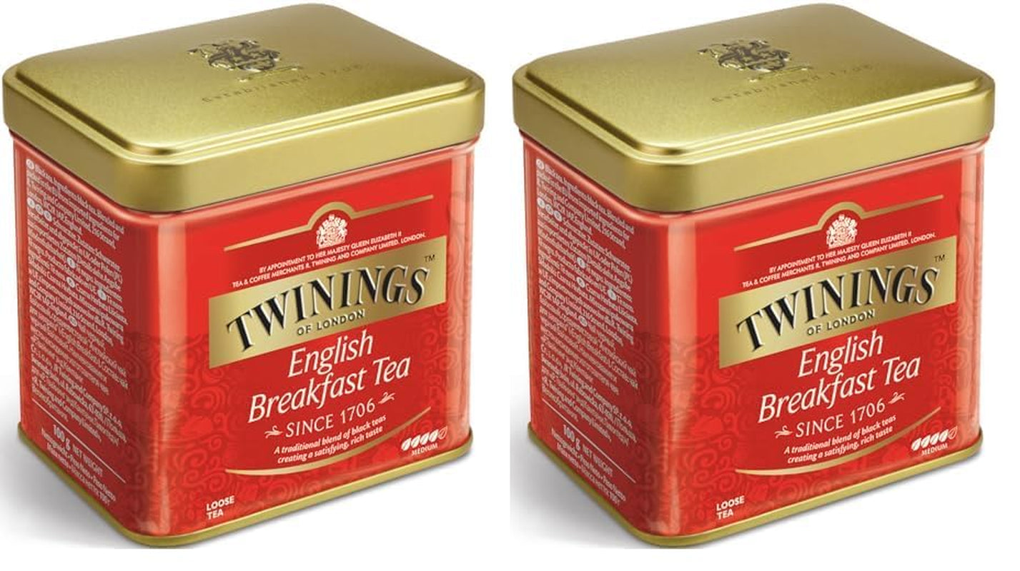 Twinings English Breakfast Tea Loose Black Tea in Tea Box Starkt svart te från högkvalitativa teblad plockade från de bästa teplantagen i Sri Lanka och Indien G, neutralt, 100 gram