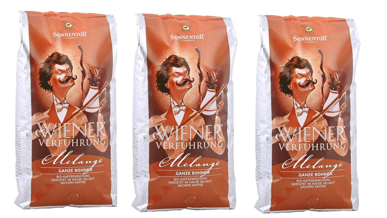 Kaffemelerad, hela bönor, Wienerförförelse, ekologisk, 3 x 1000g