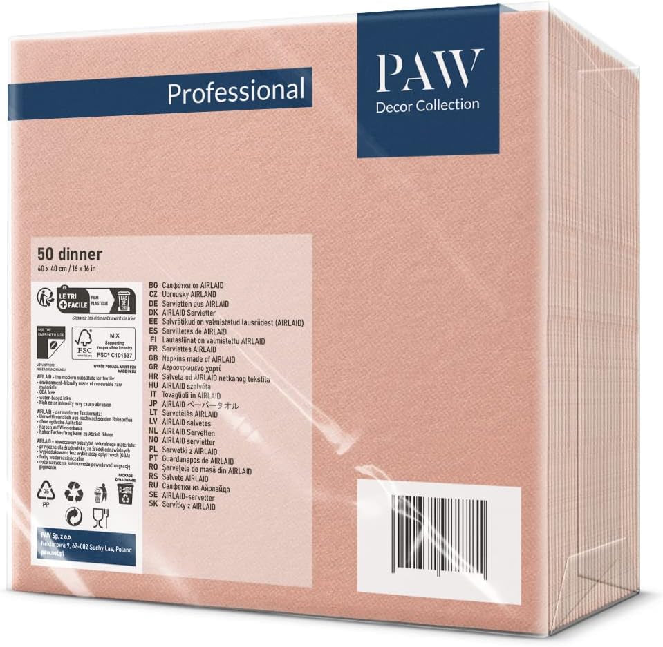 PAW - Airlaid servetter (40 X 40 Cm) I 50 stycken I Unicolor I Tygliknande I Elegant bordsdekoration I Horeca I För viktiga tillfällen som bröllop, fester, jul I Unicolor: Rosa